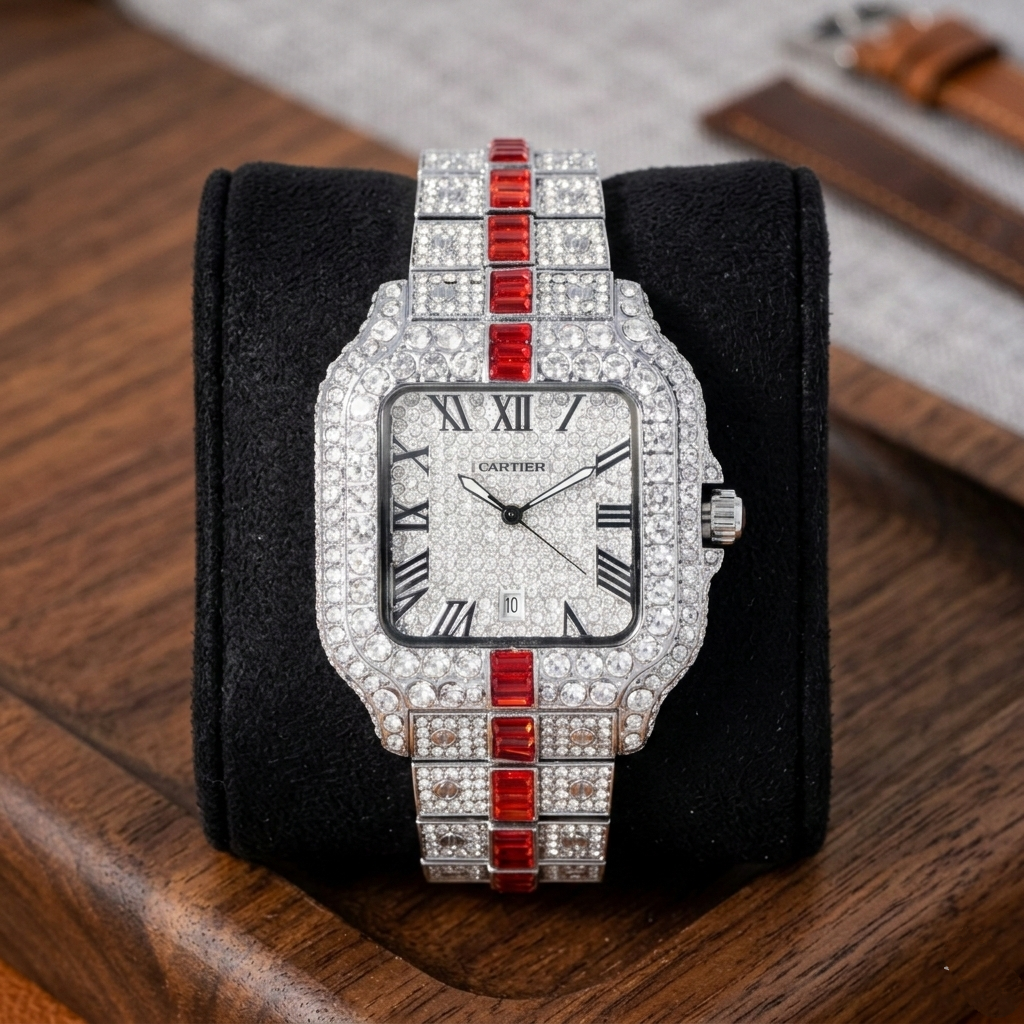 Cartier Diamond Iced Unisex Watch (BZ-WC01) – White Stone Stainless Steel