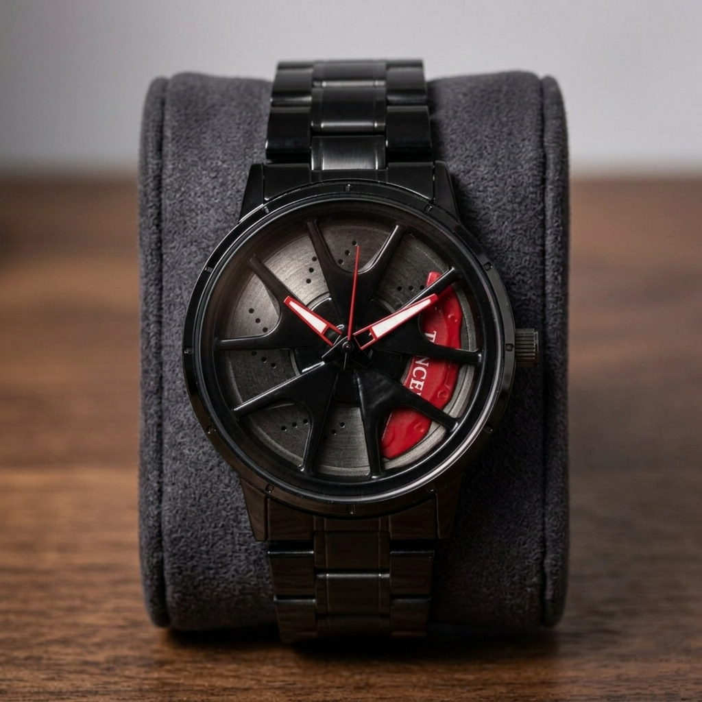 TENCEL Men’s Rotating Wheel Mechanical Watch (BZ-ES09) – Red Accents Stainless Steel