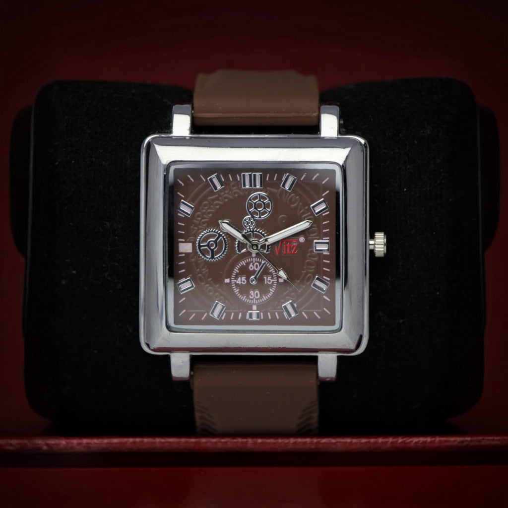 VITZ Stylish Men’s Quartz Watch (BZ-FD10) – Square Brown Dial