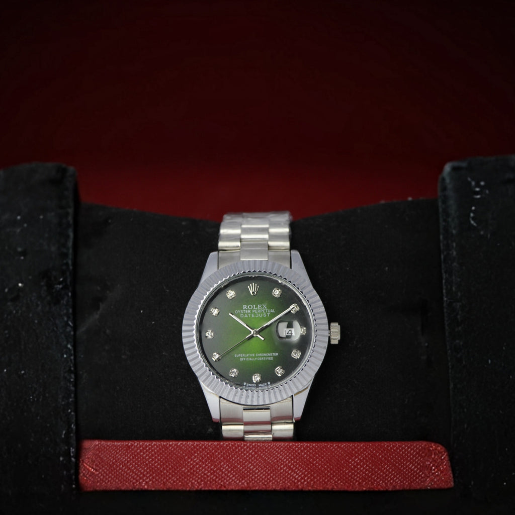 Rolex Oyster Perpetual Datejust Men’s Watch (BZ-ES015) – Green Dial with Silver Case