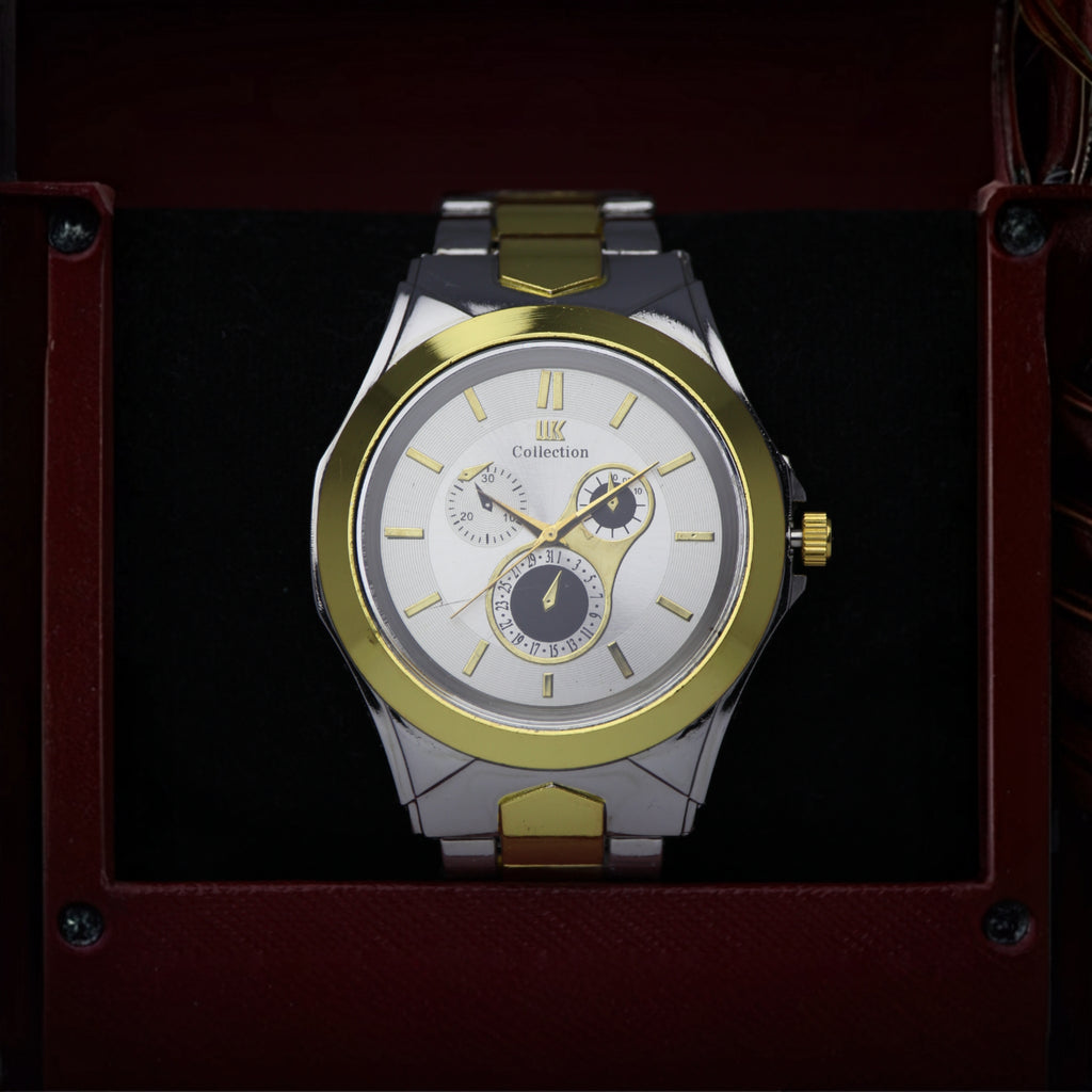 UK Collection Men’s Two-Tone Quartz Watch (BZ-ES34) – Silver Gold Dial