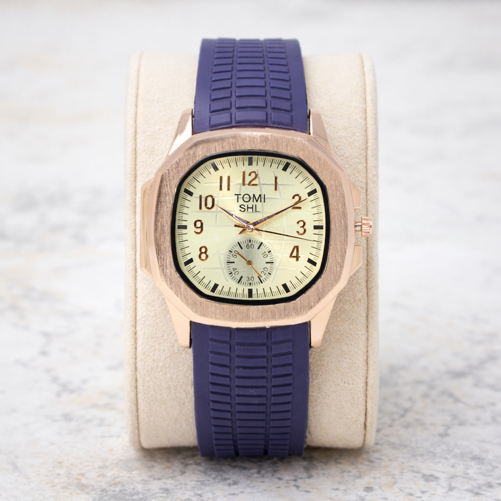 TOMI SHL Men’s Quartz Watch (BZ-FD15) – Cream Dial with Rose Gold Case