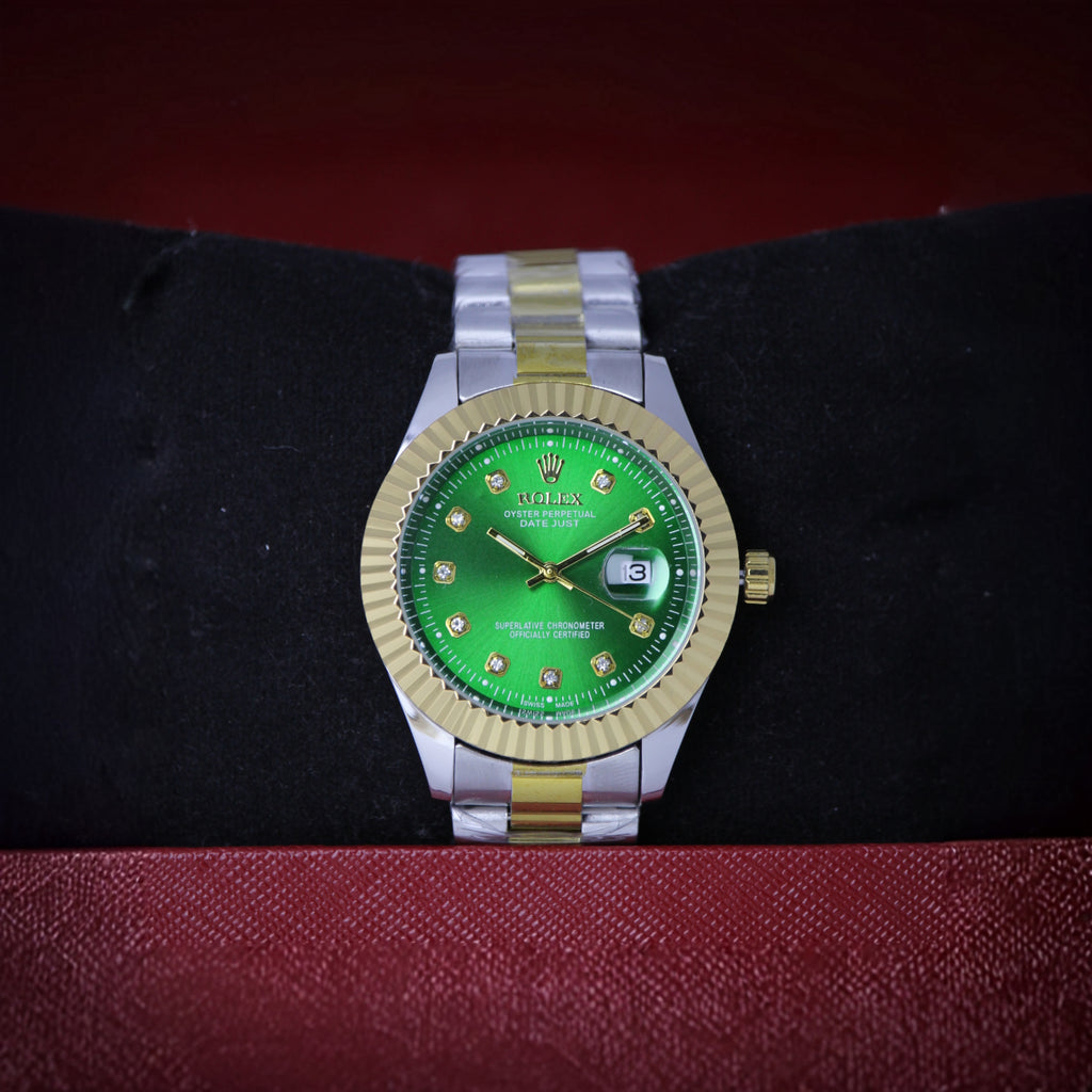 Rolex Oyster Perpetual Datejust Men’s Watch (BZ-ES015) – Green Dial with Gold Case