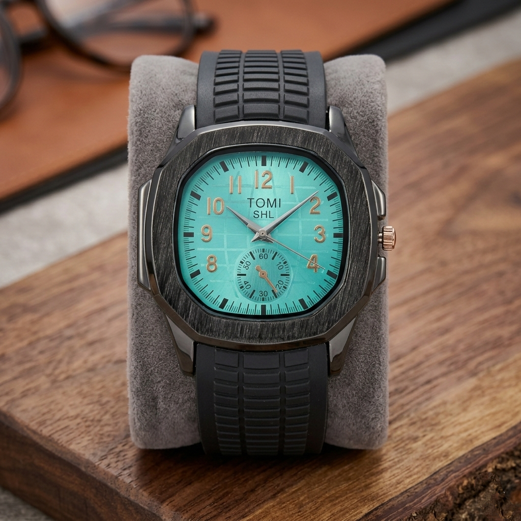 TOMI SHL Men’s Quartz Watch (BZ-FD15) – Teal Dial with Black Case