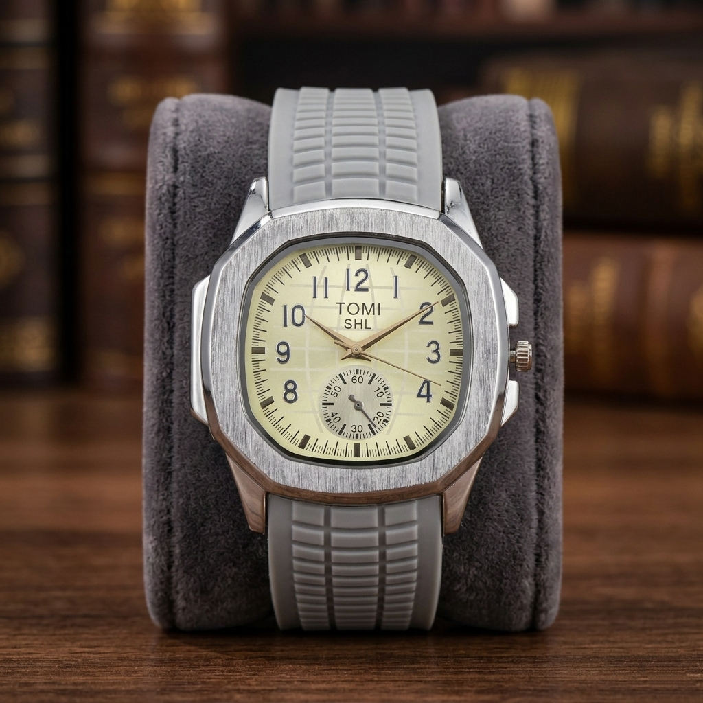 TOMI SHL Men’s Quartz Watch (BZ-FD15) – Cream Dial with Silver Case