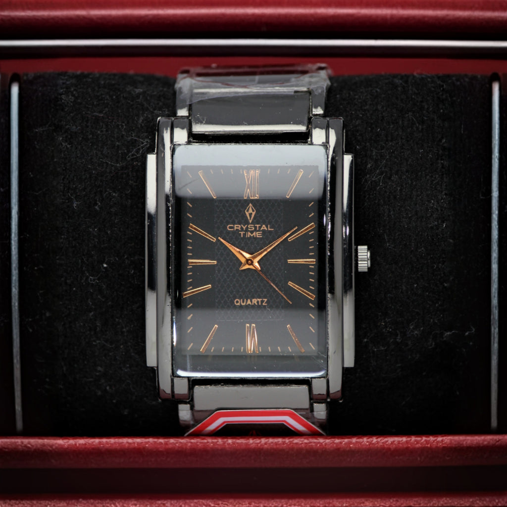 Crystal Time Men’s Quartz Watch (BZ-ES33) – Rectangular Black Dial