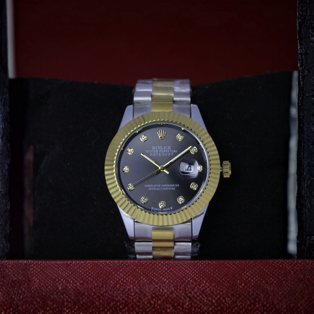 Rolex Oyster Perpetual Datejust Men’s Watch (BZ-ES015) – Black Dial with Gold Case