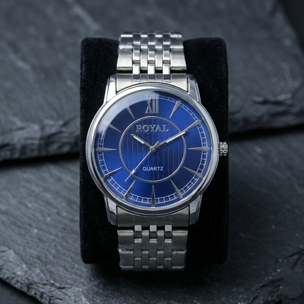 ROYAL Men’s Quartz Watch (BZ-ES27) – Premium Blue Dial Stainless Steel