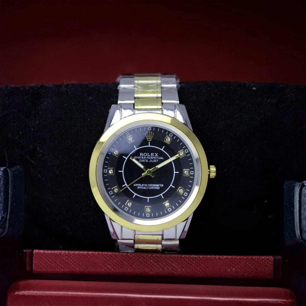 ROLEX Men’s Two Tone Watch (BZ-ES30) - Black Dial Stainless Steel