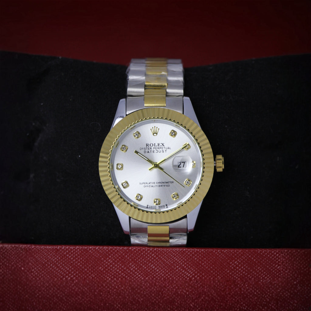 Rolex Oyster Perpetual Datejust Men’s Watch (BZ-ES015) – Silver Dial with Gold Case