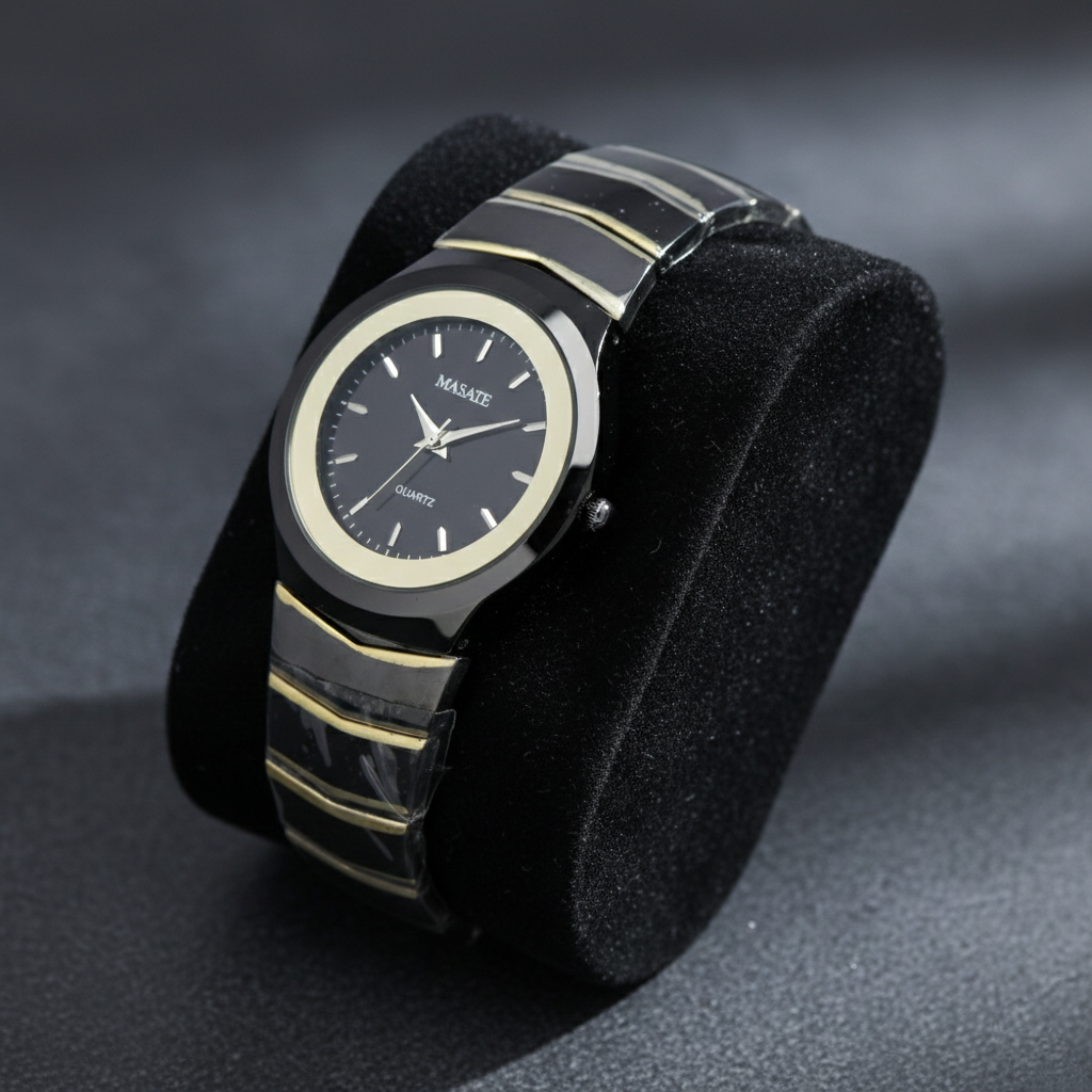 MASATE Men’s Quartz Watch (BZ-ES22) – Black Dial with Gold-Tone Stainless Steel