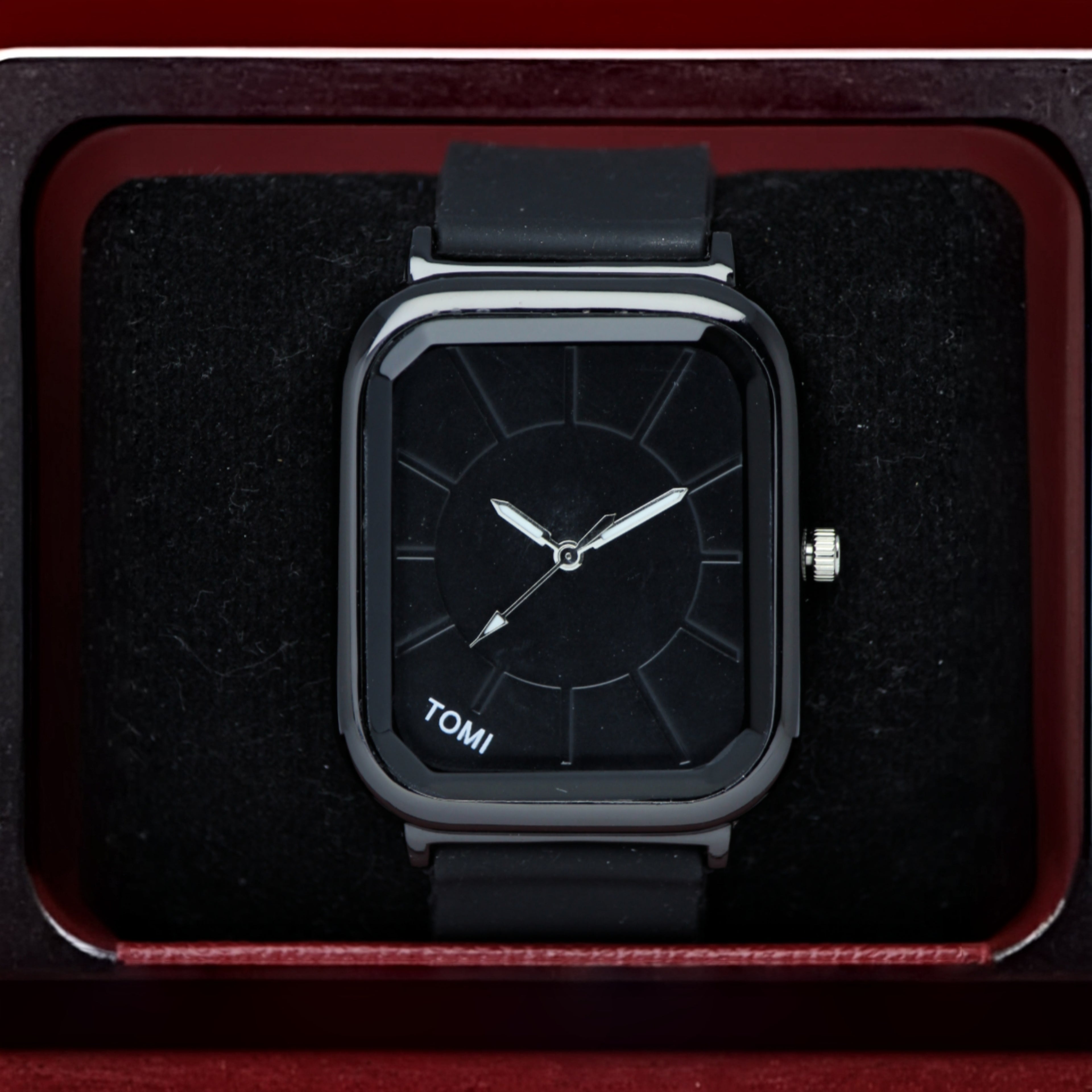 TOMI Men’s Modern Quartz Watch (BZ-FD09) – Square Black Dial