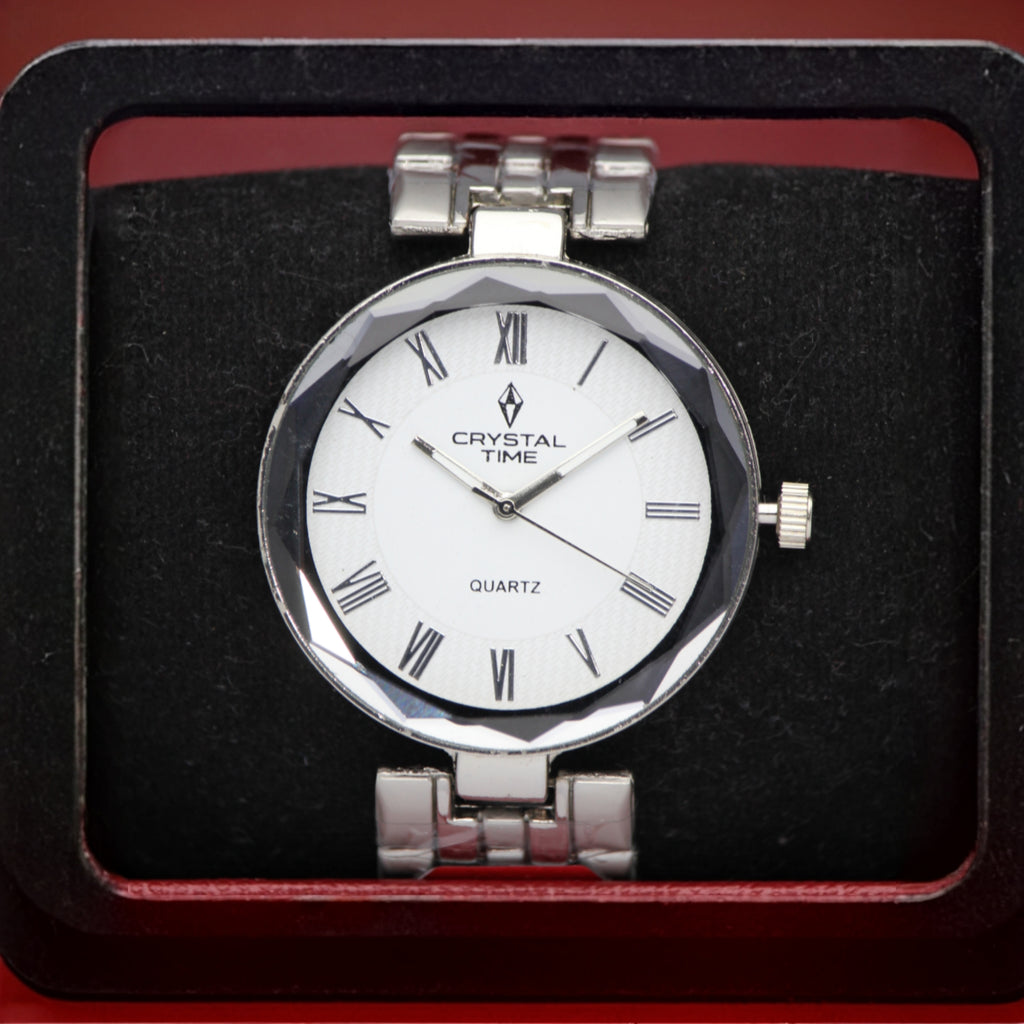 Crystal Time Men’s Quartz Watch (BZ-ES36) – White Dial Stainless Steel