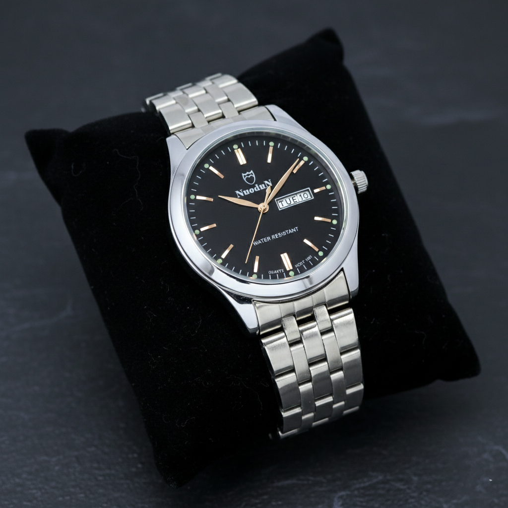 NuoduN Men’s Quartz Watch (BZ-ES20) – with Day & Date Display Stainless Steel