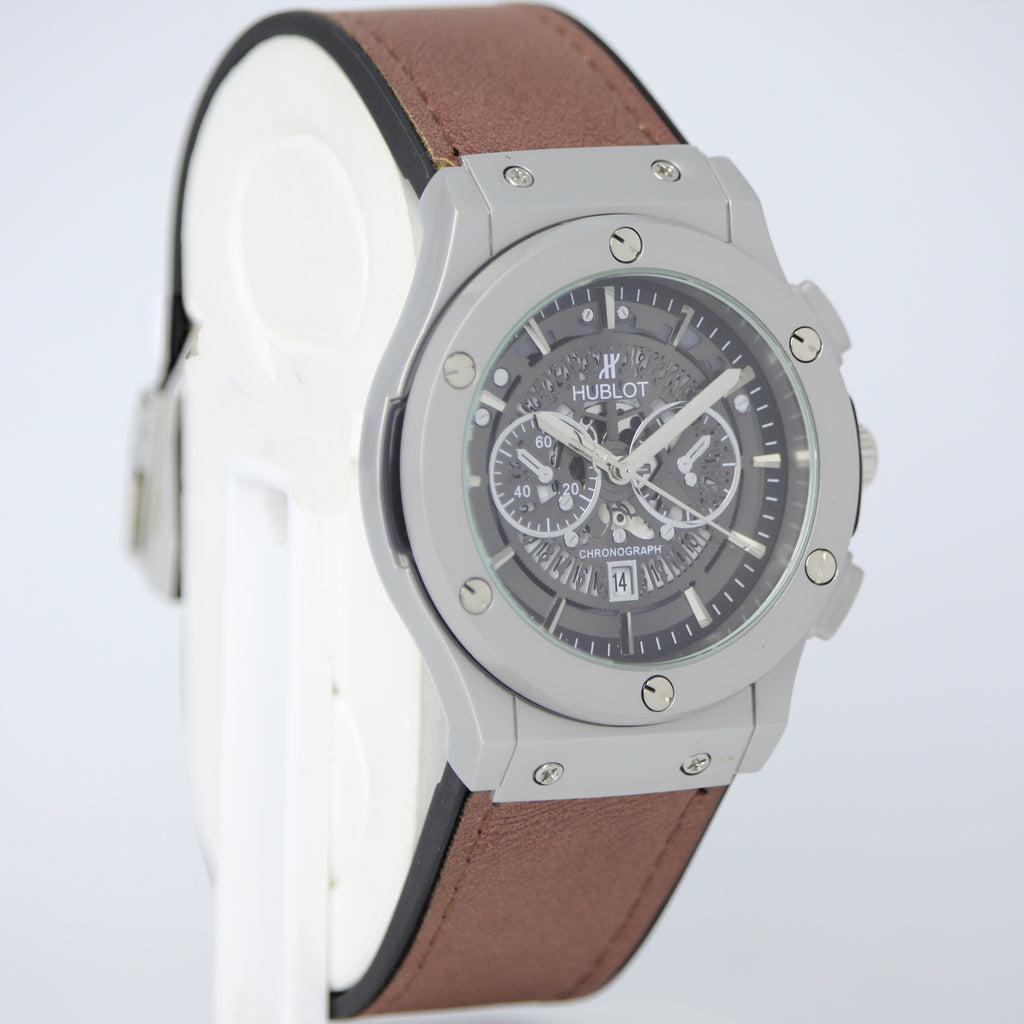 HUBLOT Men's Quartz Watch (BZ-FD01) - Grey Dial with Brown Straps