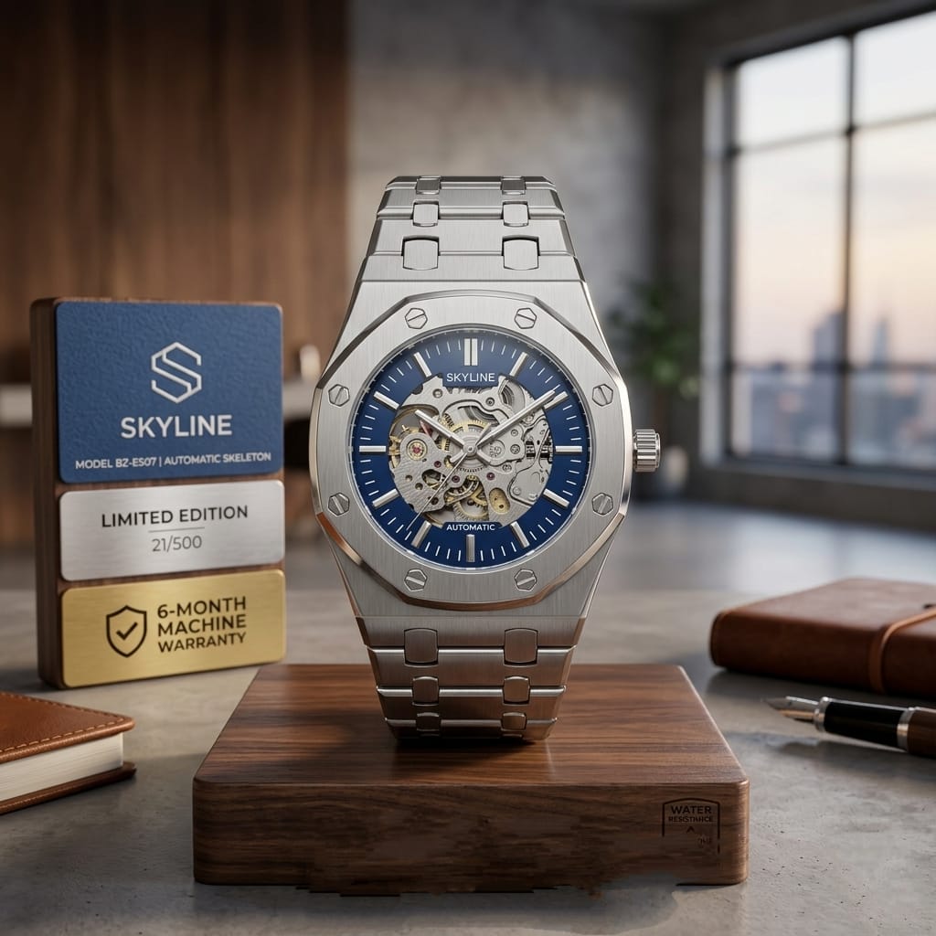 Skyline Martyn Automatic Skeleton Men’s Watch (BZ-ES07) Limited Edition – White Dial Stainless Steel