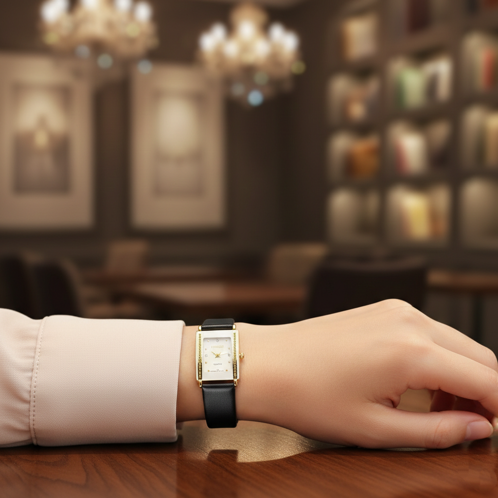 LONGBO Women's Quartz Watch (BZ-F03) – Gold Case with Crystal Detailing