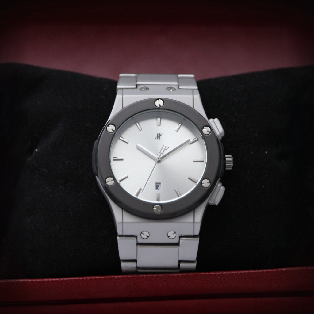 Hublot Men’s Quartz Watch (BZ-ES10) – Silver Dial Stainless Steel