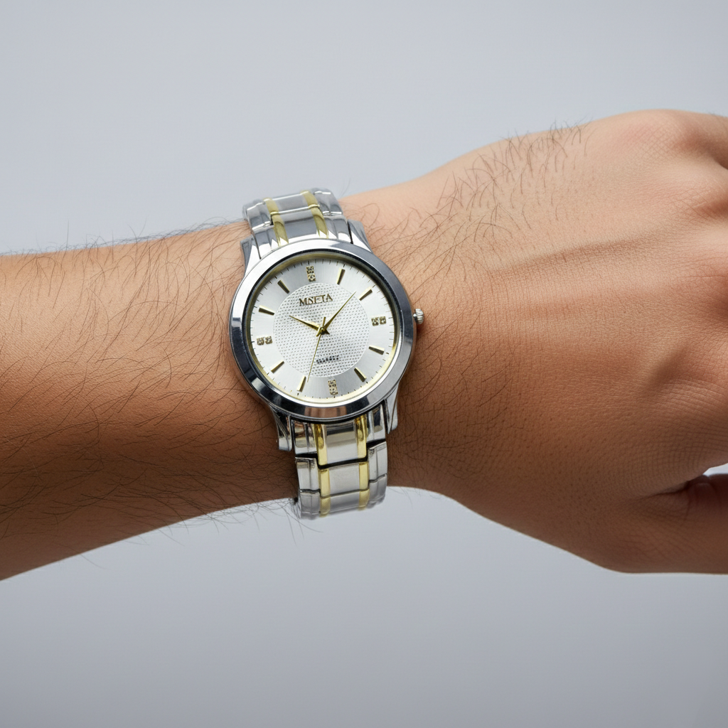 MSETA Men’s Quartz Watch (BZ-ES21) – Silver Textured Dial Stainless Steel