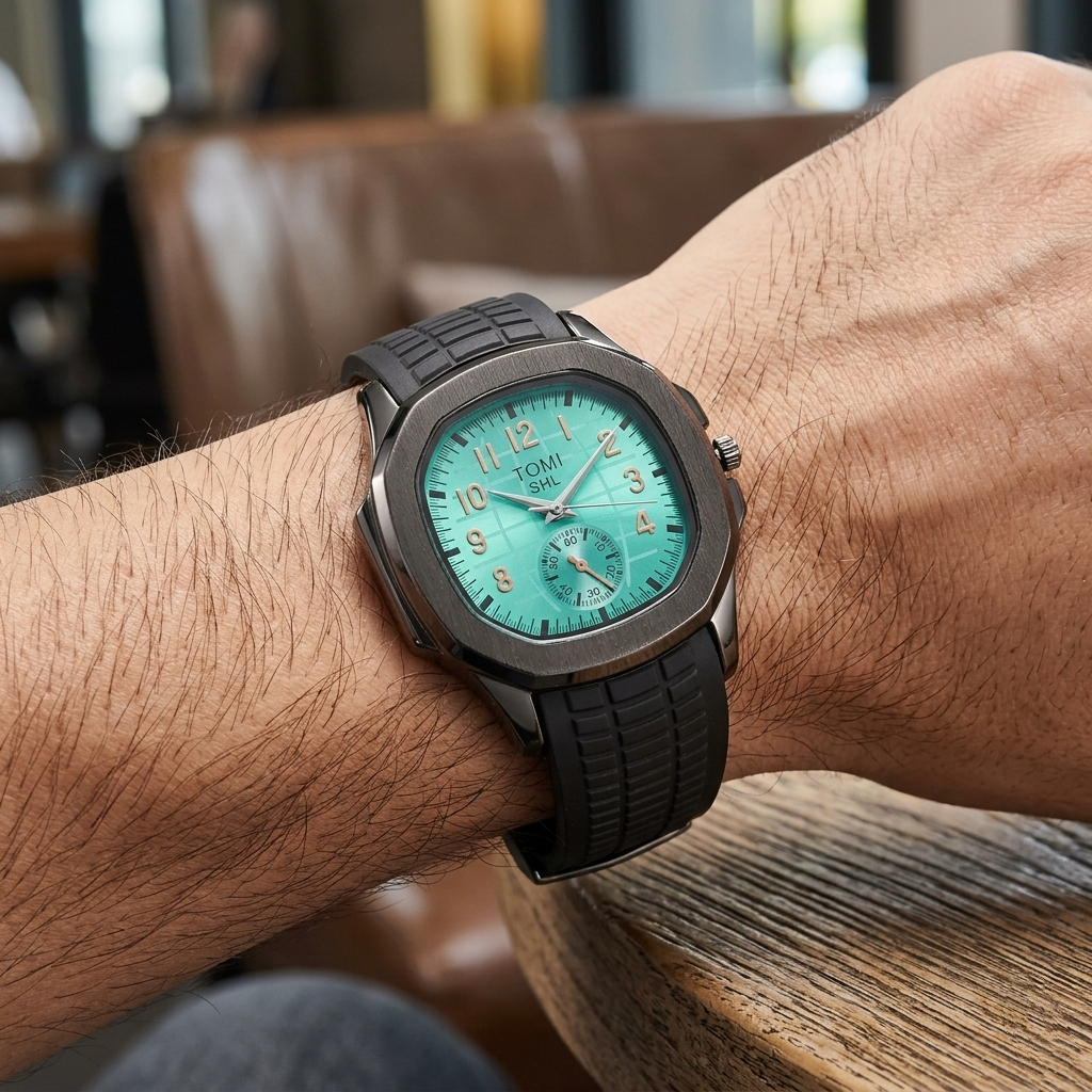 TOMI SHL Men’s Quartz Watch (BZ-FD15) – Teal Dial with Black Case