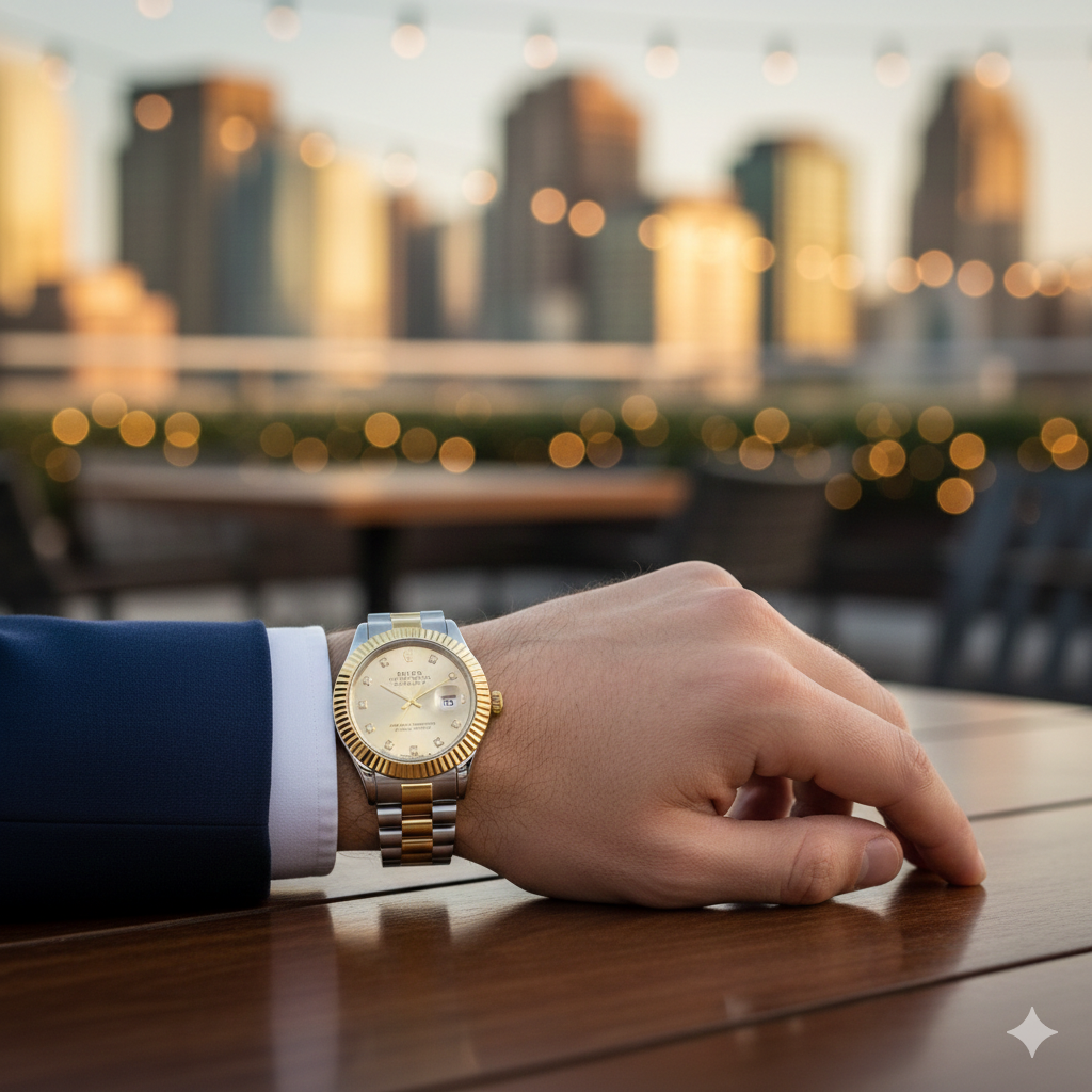 Rolex Oyster Perpetual Datejust Men’s Watch (BZ-ES015) – Gold Dial with Gold Case