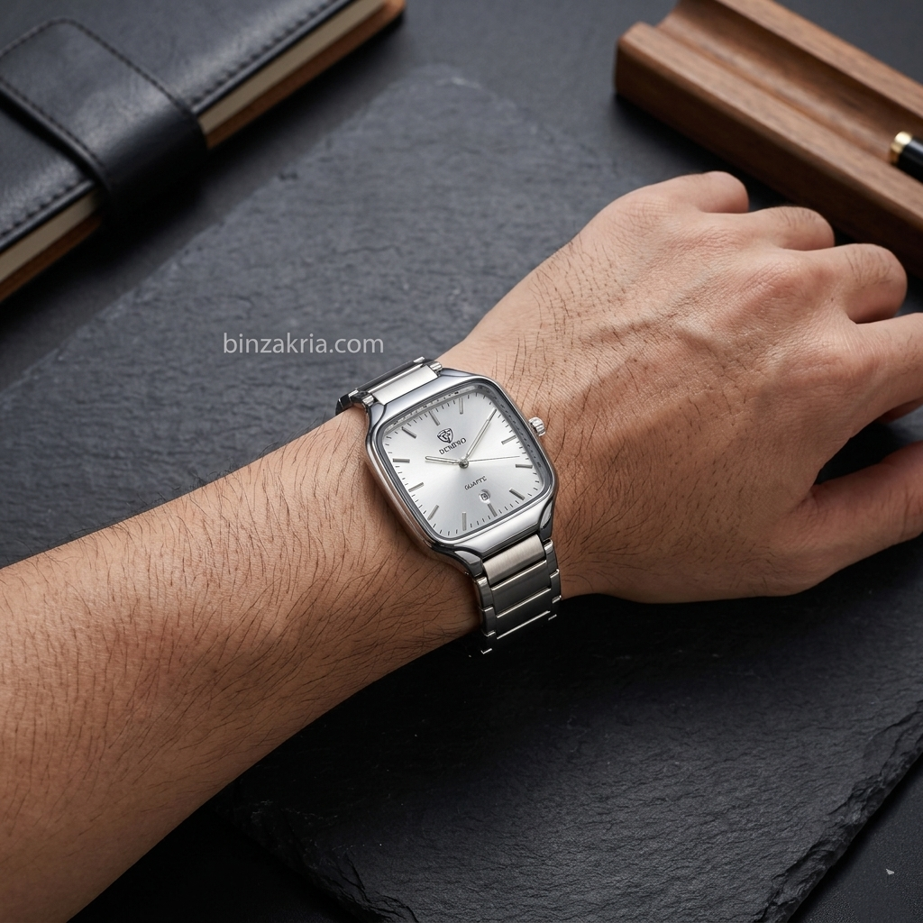Dearno Men’s Quartz Watch (BZ-ES43) - Silver Square Dial with Date