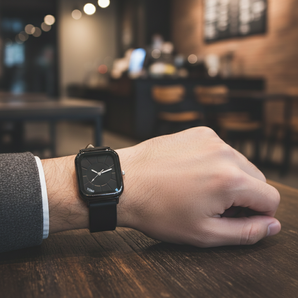 TOMI Men’s Modern Quartz Watch (BZ-FD09) – Square Black Dial