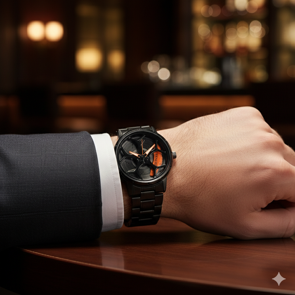 TENCEL Men’s Rotating Wheel Mechanical Watch (BZ-ES09) – Orange Accents Stainless Steel