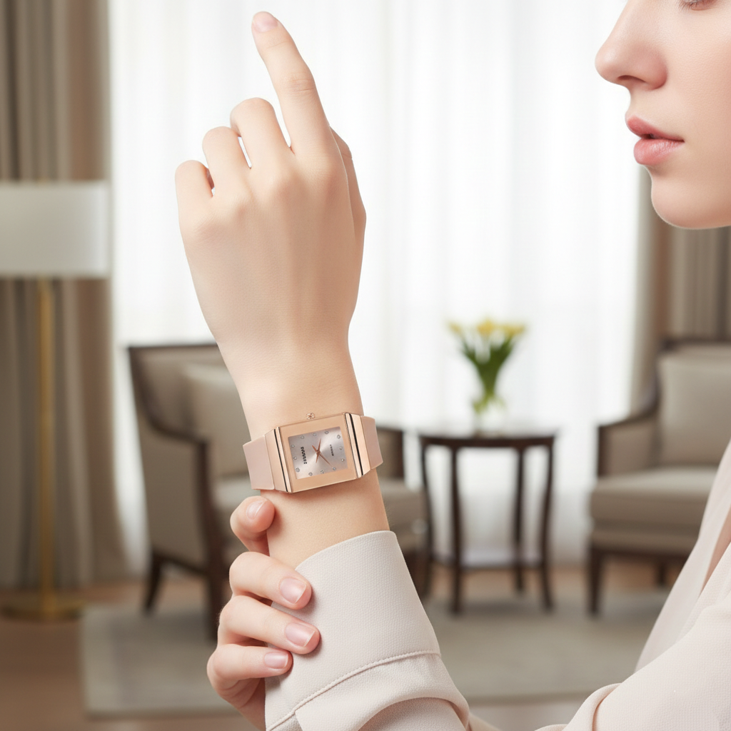 RRADD Women’s Quartz Watch (BZ-F04) – Rose Gold Square Dial