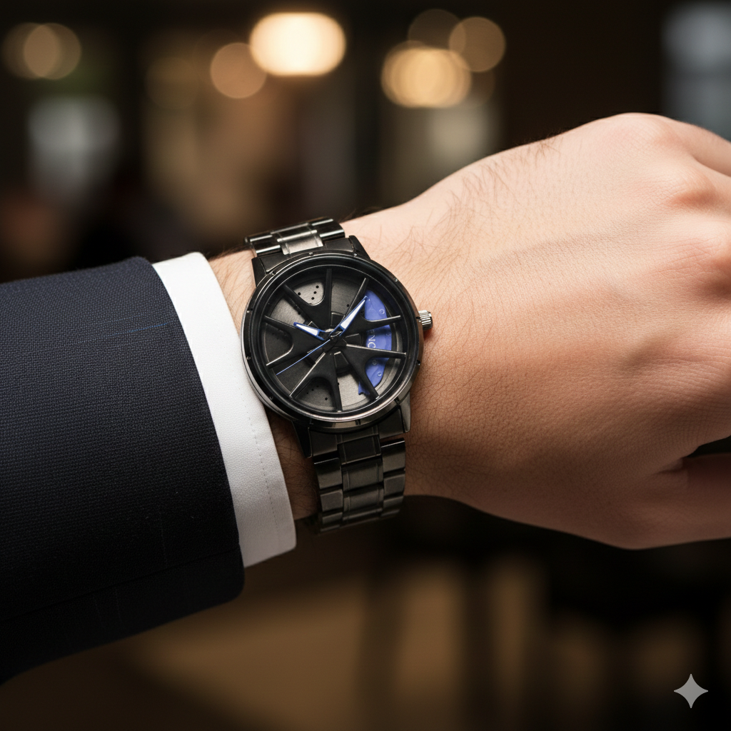 TENCEL Men’s Rotating Wheel Mechanical Watch (BZ-ES09) – Blue Accents Stainless Steel