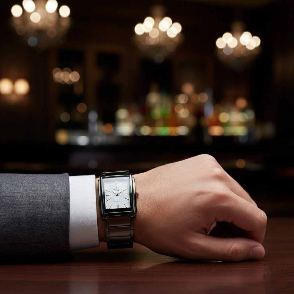 Crystal Time Men’s Quartz Watch (BZ-ES33) – Rectangular White Dial