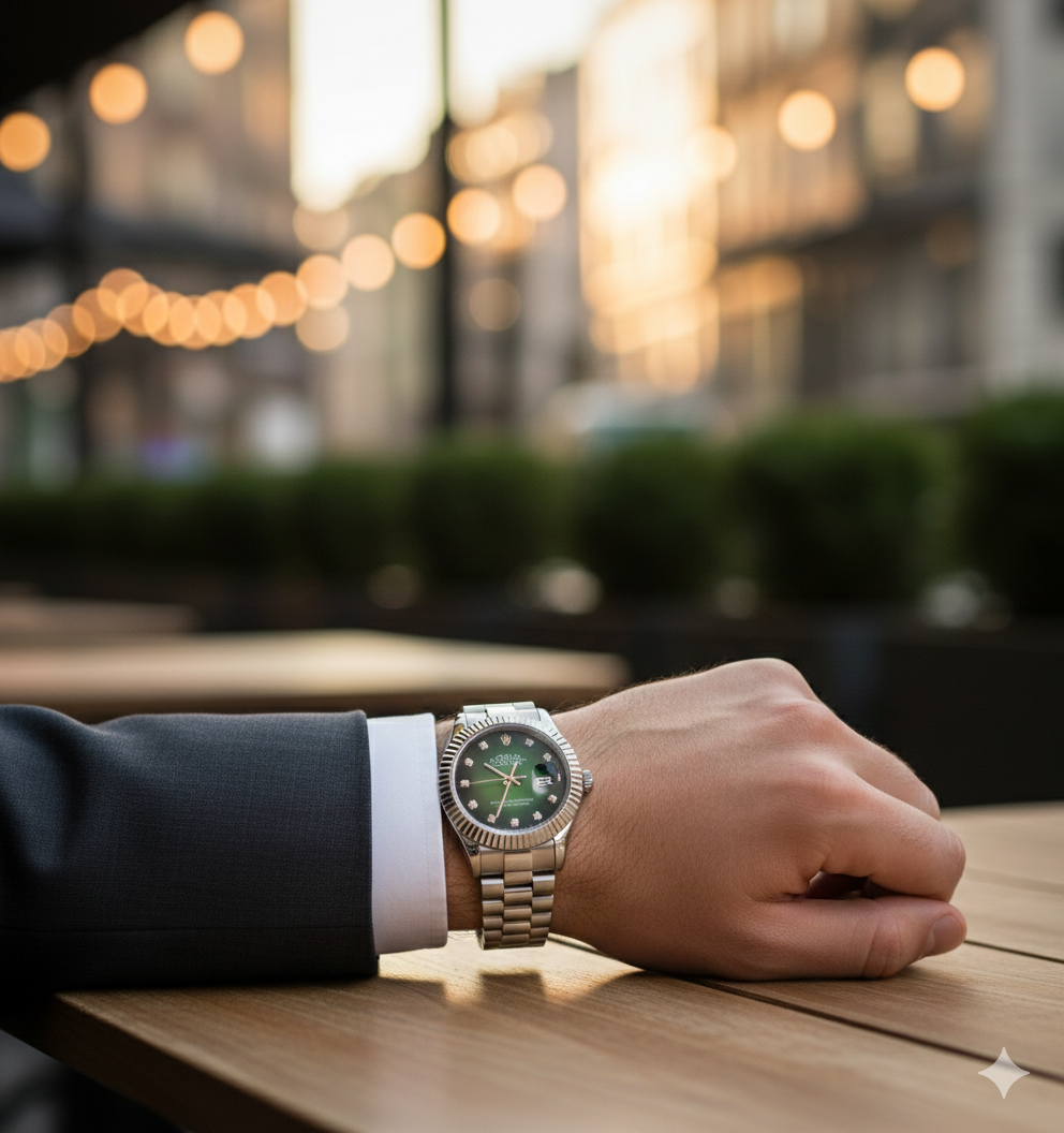 Rolex Oyster Perpetual Datejust Men’s Watch (BZ-ES015) – Green Dial with Silver Case