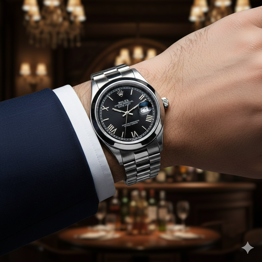 Rolex Oyster Perpetual Datejust Men’s Watch (BZ-ES014) – Black Dial Stainless Steel