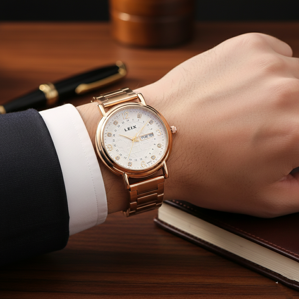 LEIX Men's Quartz Watch (BZ-ES23) - White Dial with Date & Day
