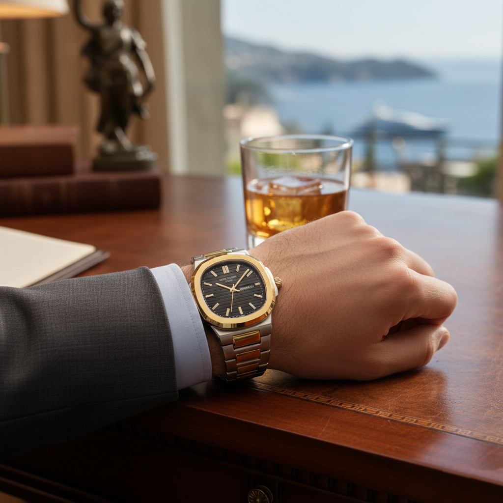 Patek Philippe Nautilus Men’s Watch (BZ-ES03) – Silver Gold Strap