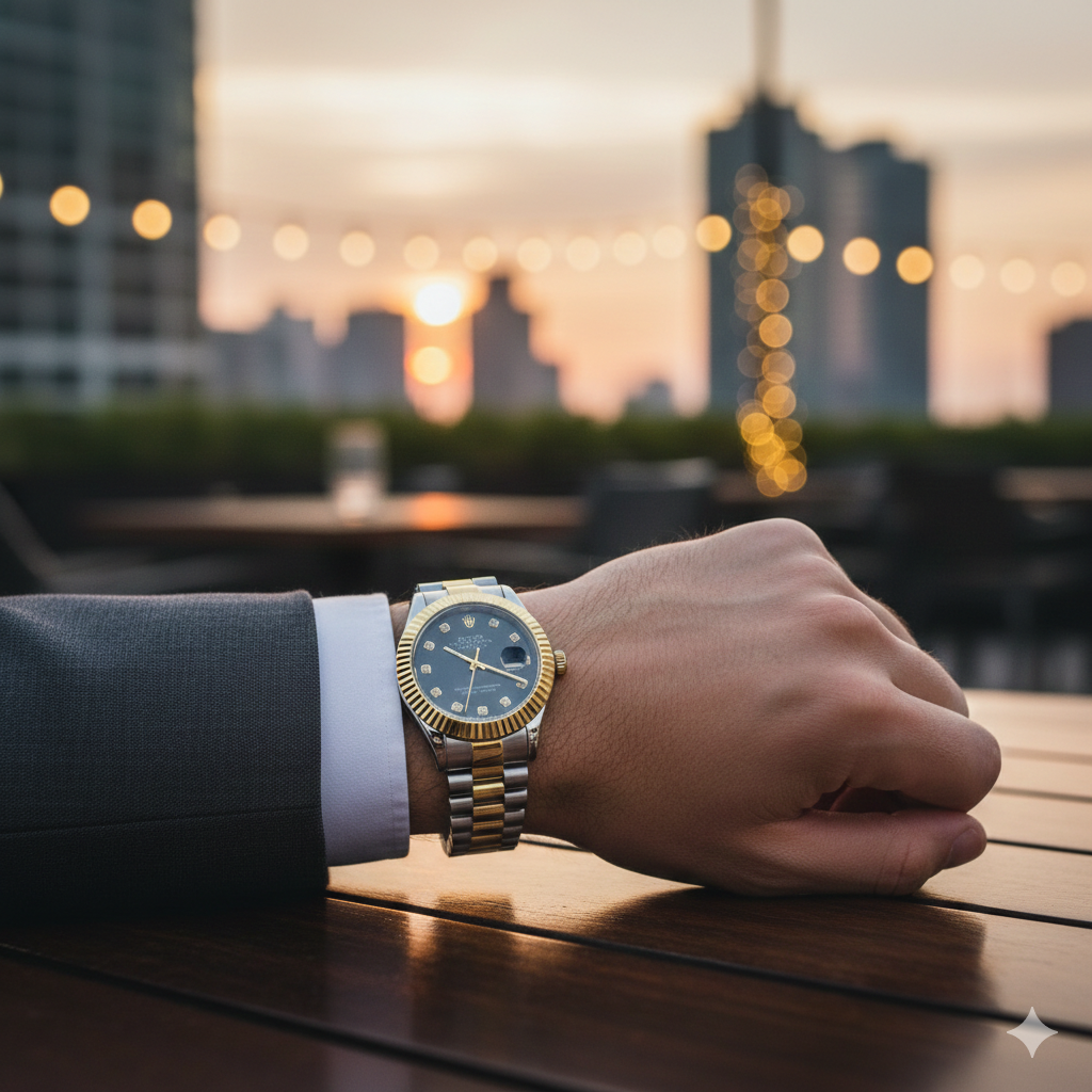 Rolex Oyster Perpetual Datejust Men’s Watch (BZ-ES015) – Black Dial with Gold Case