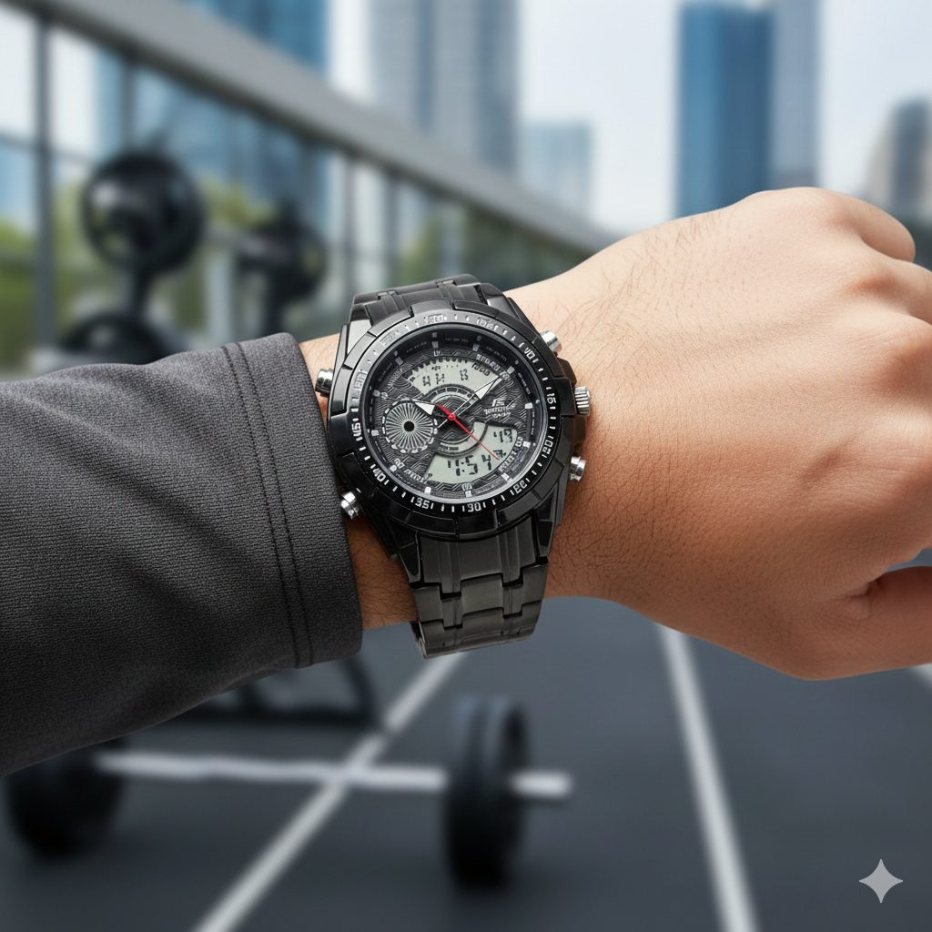 Casio EDIFICE Men’s Dual Sports Watch (BZ-ES012) – Black Dial Stainless Steel