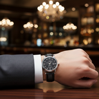 LEINA Men’s Leather Strap Watch (BZ-FD03) - Black Dial with Date