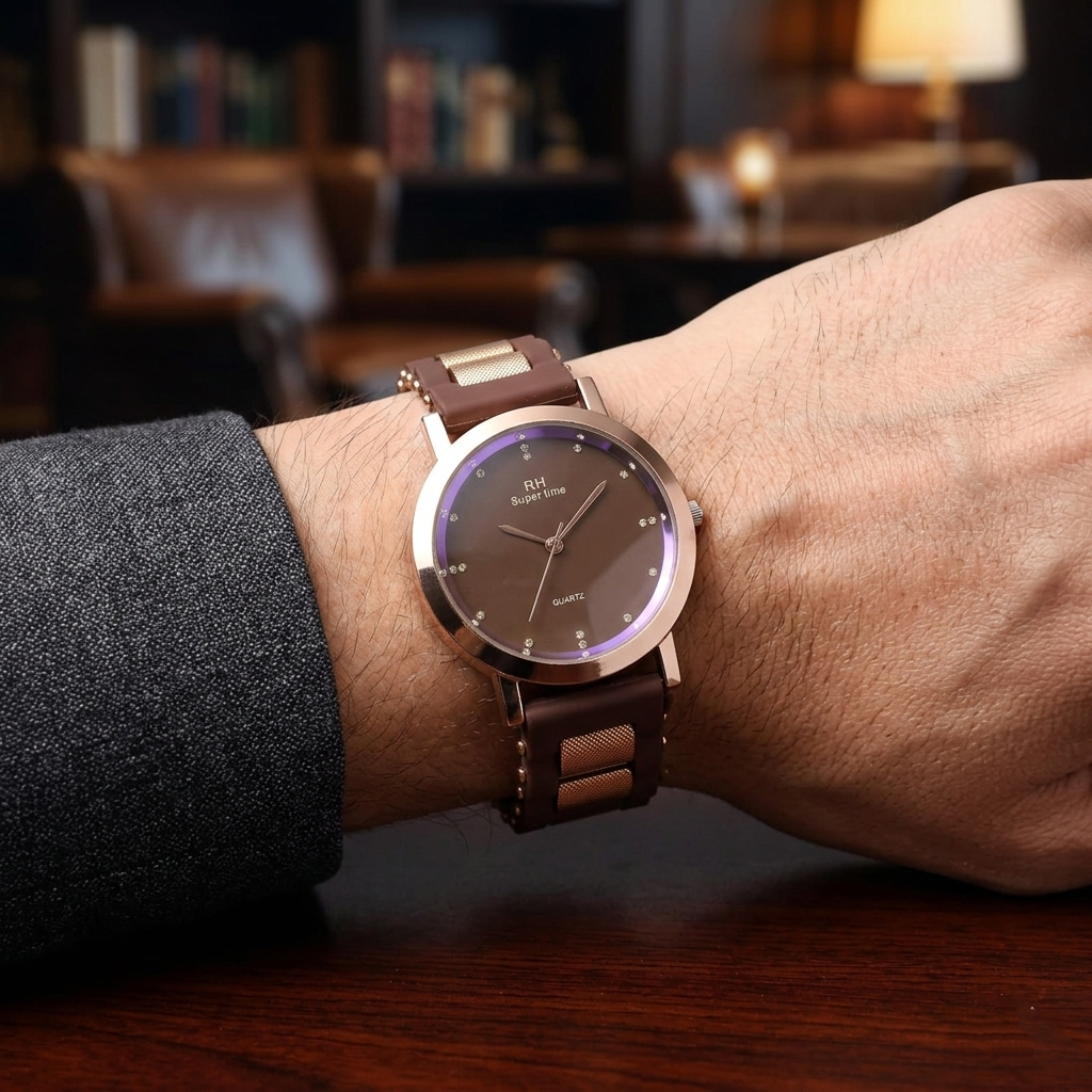 RH Super Time Men’s Quartz Watch (BZ-FD11) – Brown Dial with Rose Gold Case