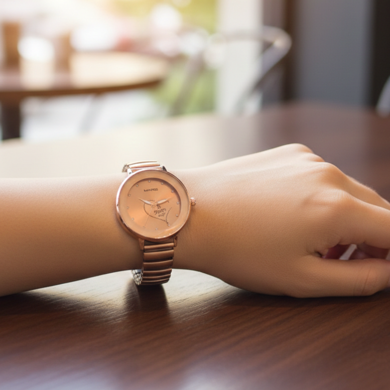 MARS Women’s Happy Days Dial Watch (BZ-F01) – Elegant Rose Gold Metal Strap