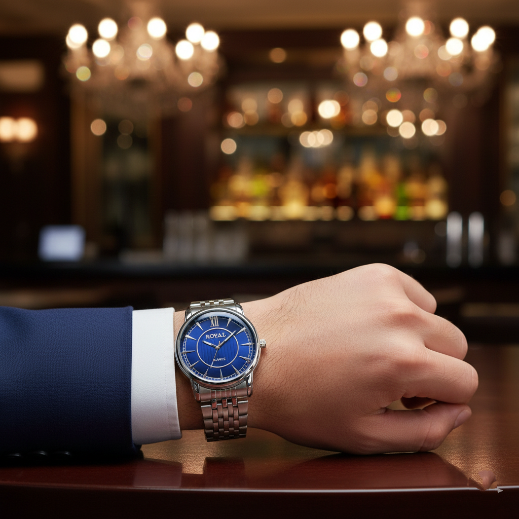 ROYAL Men’s Quartz Watch (BZ-ES27) – Premium Blue Dial Stainless Steel