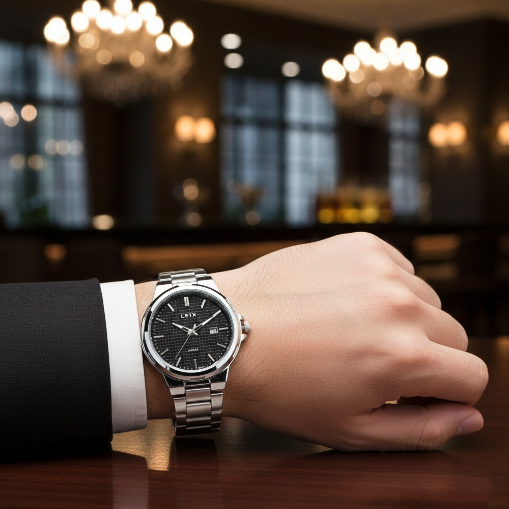 LEIX Men’s Quartz Watch (BZ-ES19) – Black Textured Dial Stainless Steel