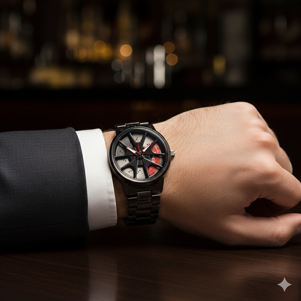 TENCEL Men’s Rotating Wheel Mechanical Watch (BZ-ES09) – Red Accents Stainless Steel
