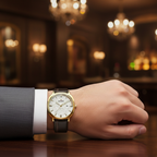SWISH Men’s Gold Case Watch (BZ-FD04) – White Dial with Date