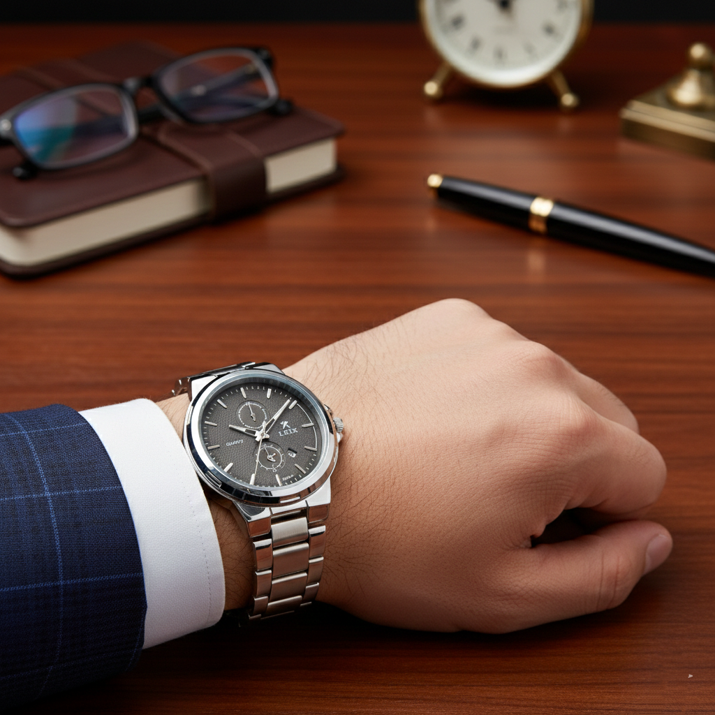 LEIX Men's Quartz Watch (BZ-ES24) - Grey Dial with Date Stainless Steel