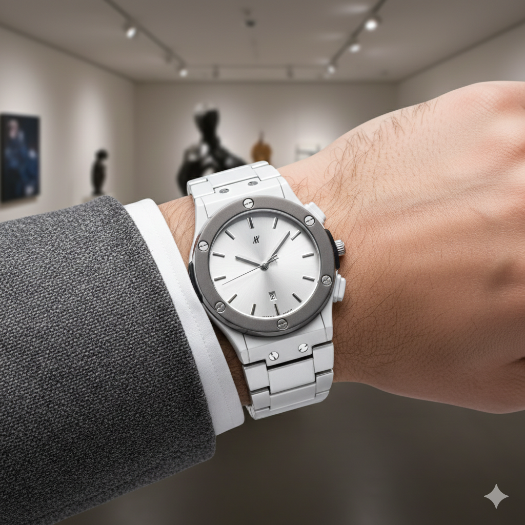 Hublot Men’s Quartz Watch (BZ-ES10) – Silver Dial Stainless Steel
