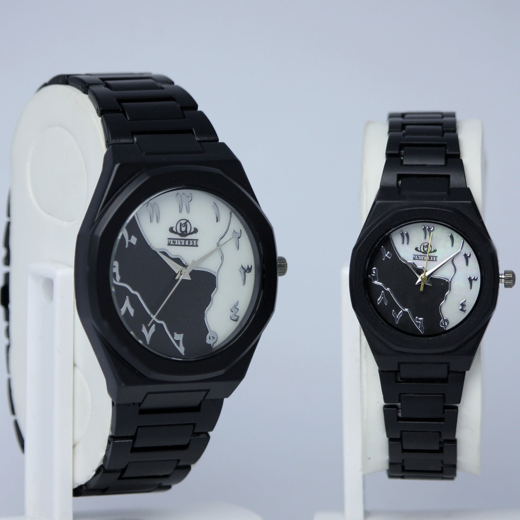 UNIVERSE Arabic Numeral Couple Watches (BZ-HH05) – Stylish Black Stainless Steel