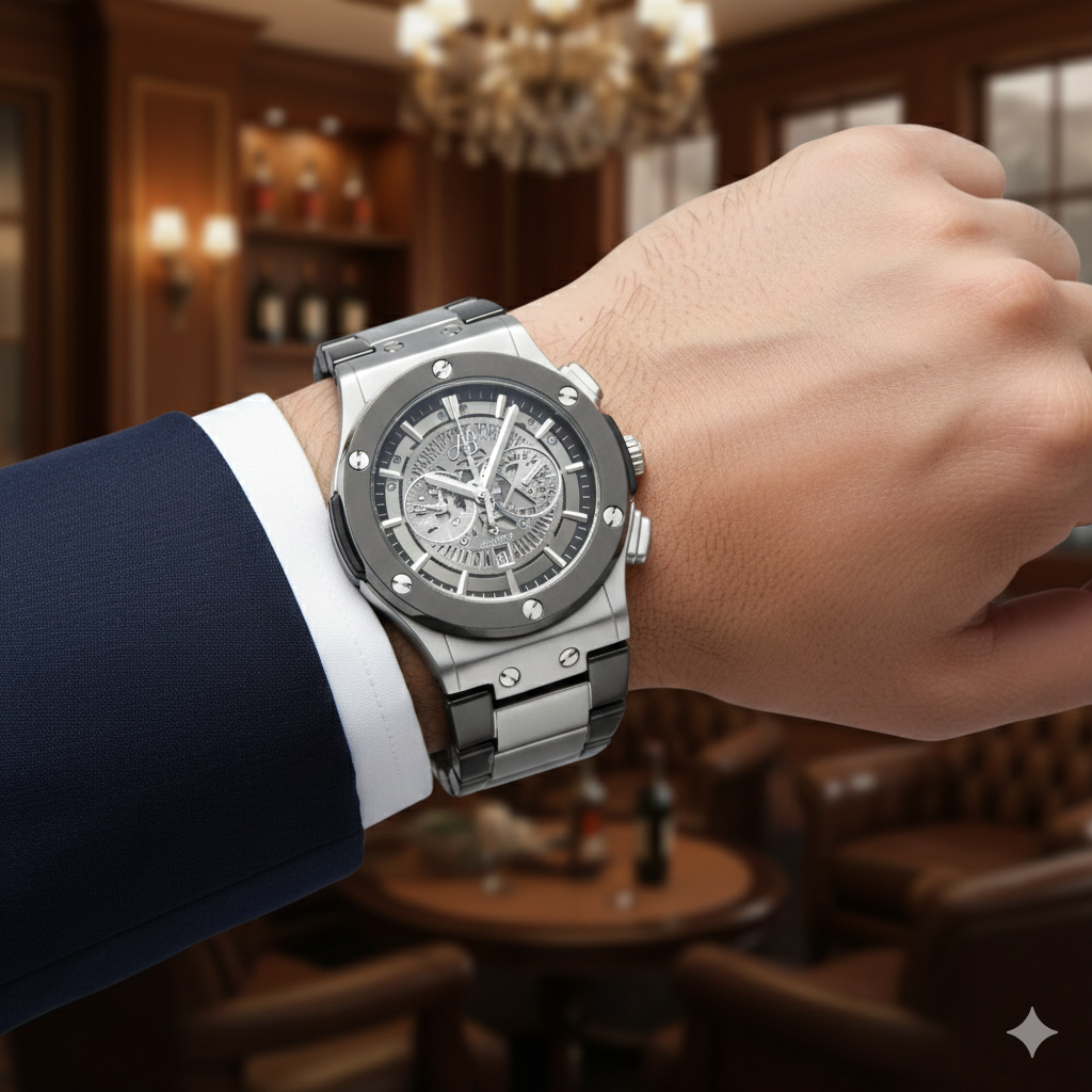 Hublot Men’s Quartz Watch (BZ-ES10) – Gray Dial Stainless Steel