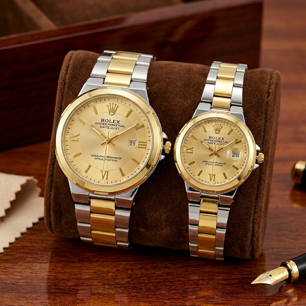 Rolex (BZ-HH01) Luxury Gold-Silver Couple Watch – Jubilee Chain