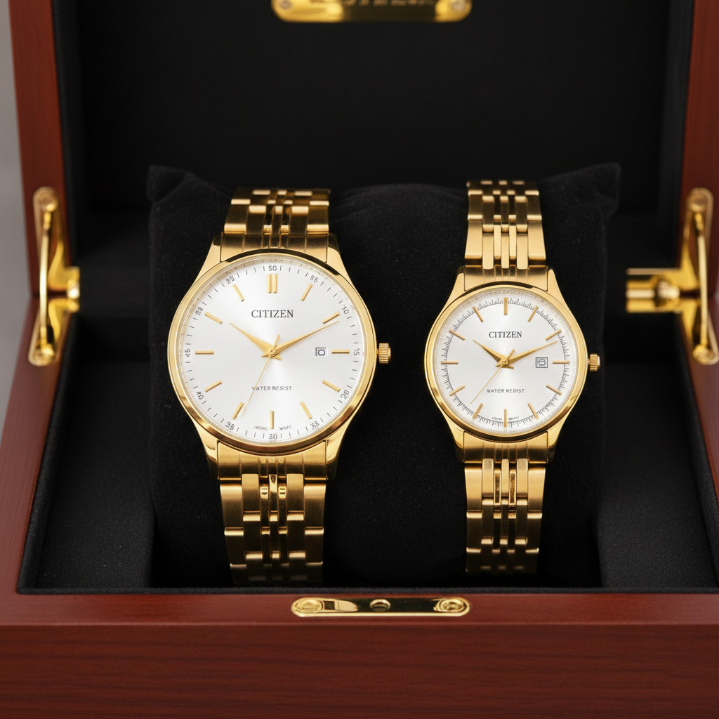Citizen Classic Gold Couple Watches (BZ-HH04) – White Dial Stainless Steel